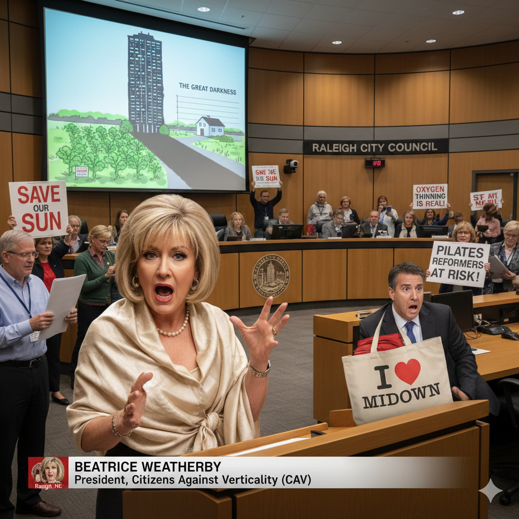 North Hills Residents Outraged as New Building Threatens to Cast 15-Minute Shadow on Artisanal Kale Garden 1769214641466